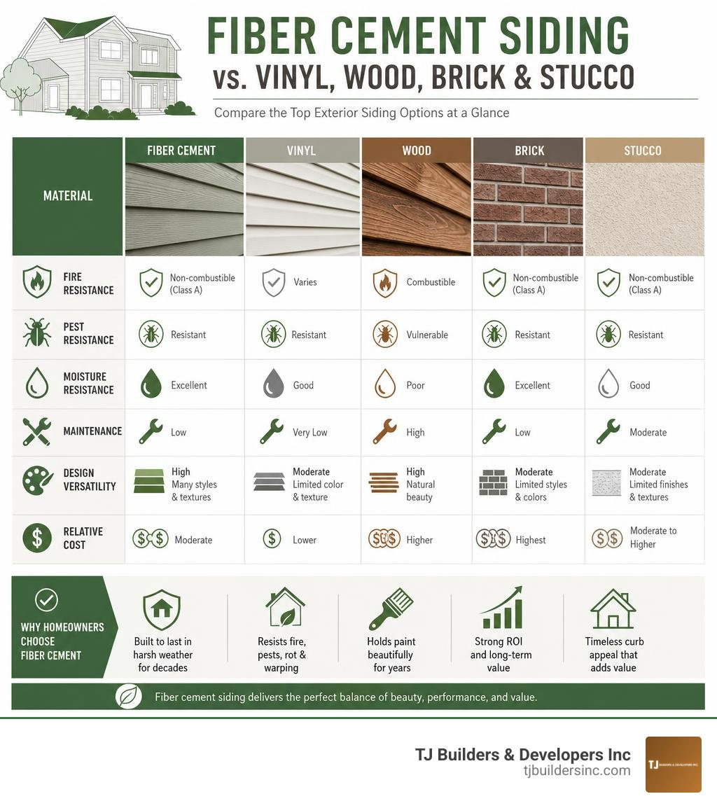 Fiber cement siding vs vinyl, wood, brick, and stucco comparison infographic infographic Fiber cement siding vs vinyl, wood, brick, and stucco comparison infographic infographic