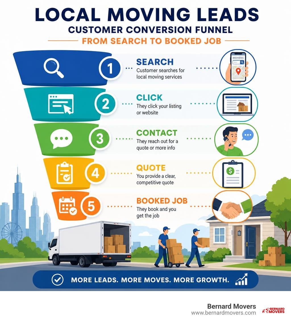 local moving leads customer conversion funnel from search to booked job infographic local moving leads customer conversion funnel from search to booked job infographic