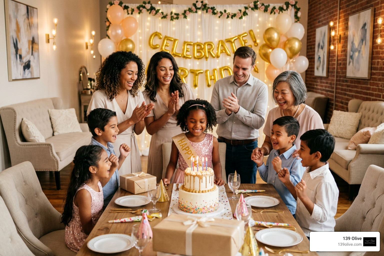 kids and family celebrating a birthday at a boutique celebration venue