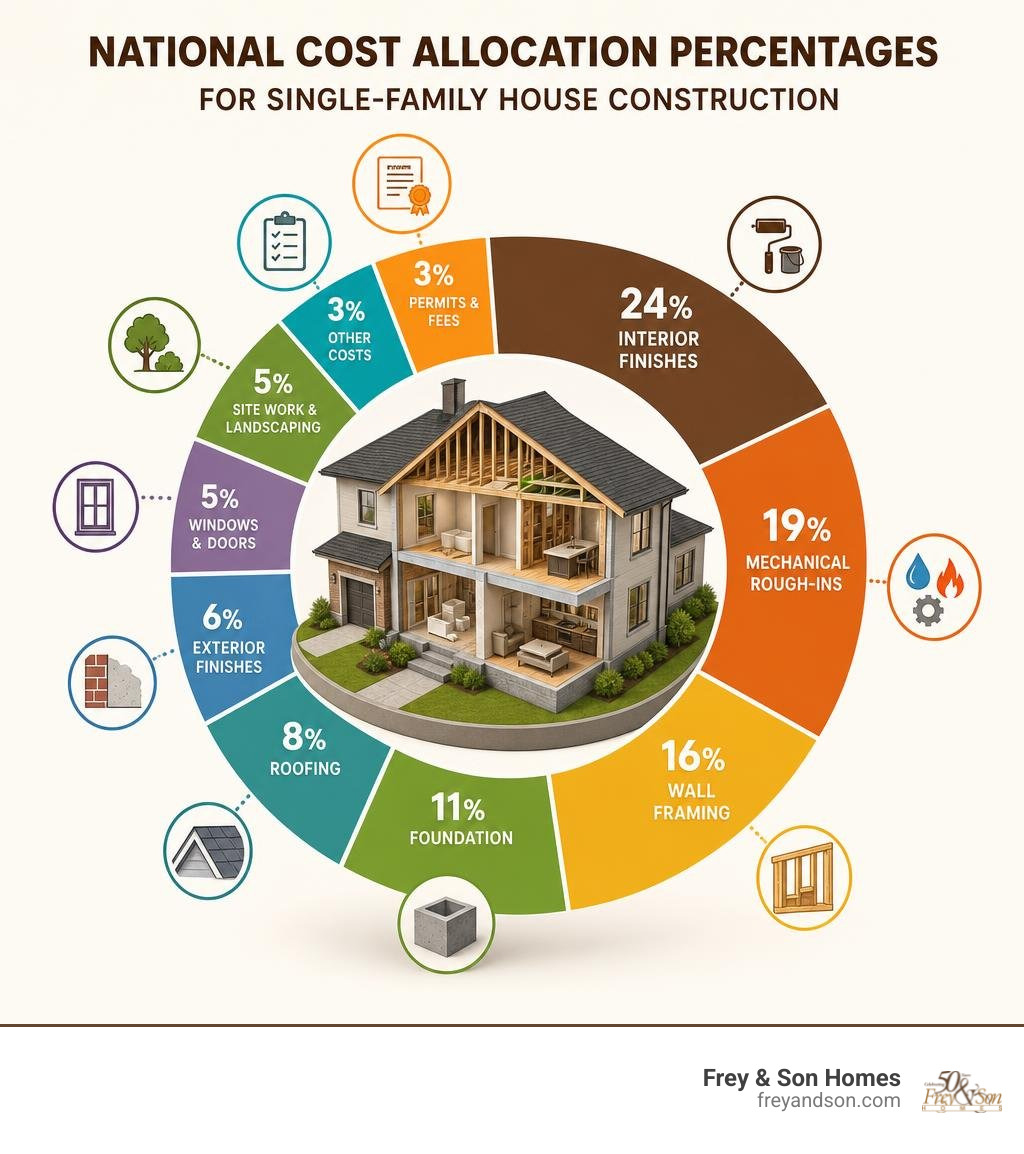 National cost allocation percentages for single-family house construction infographic