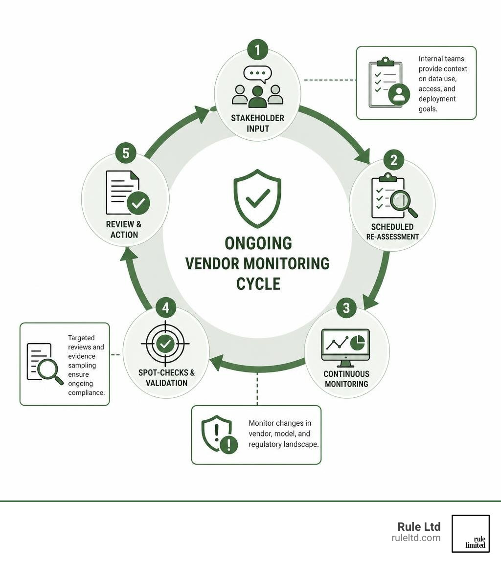 Ongoing vendor monitoring cycle including stakeholder input and spot-checks infographic