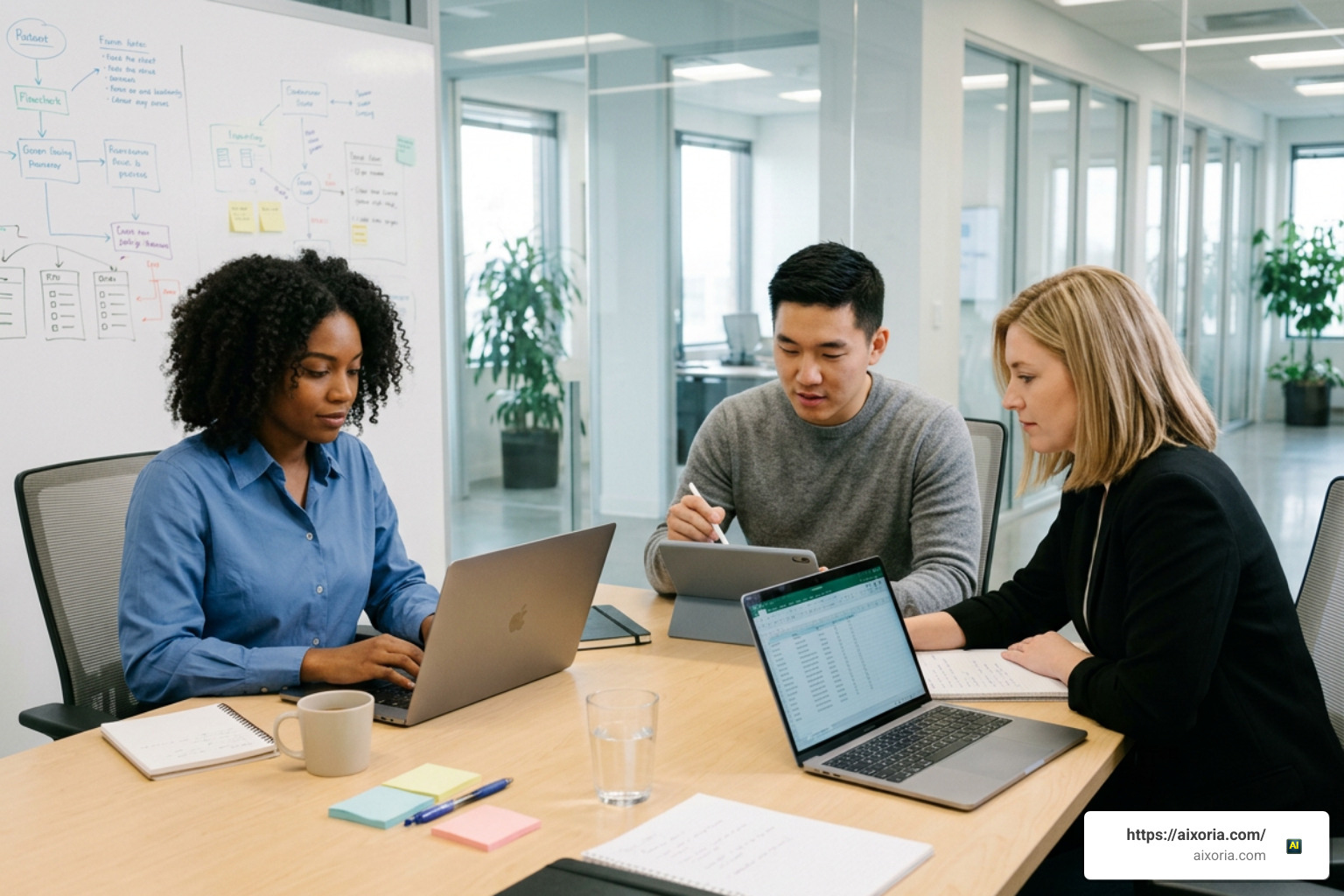 small business team collaborating on customer software setup, tech stack audit, and onboarding planning