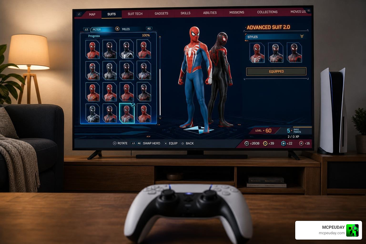 Spider-Man 2 suit selection UI in game options menu Spider-Man 2 suit selection UI in game options menu