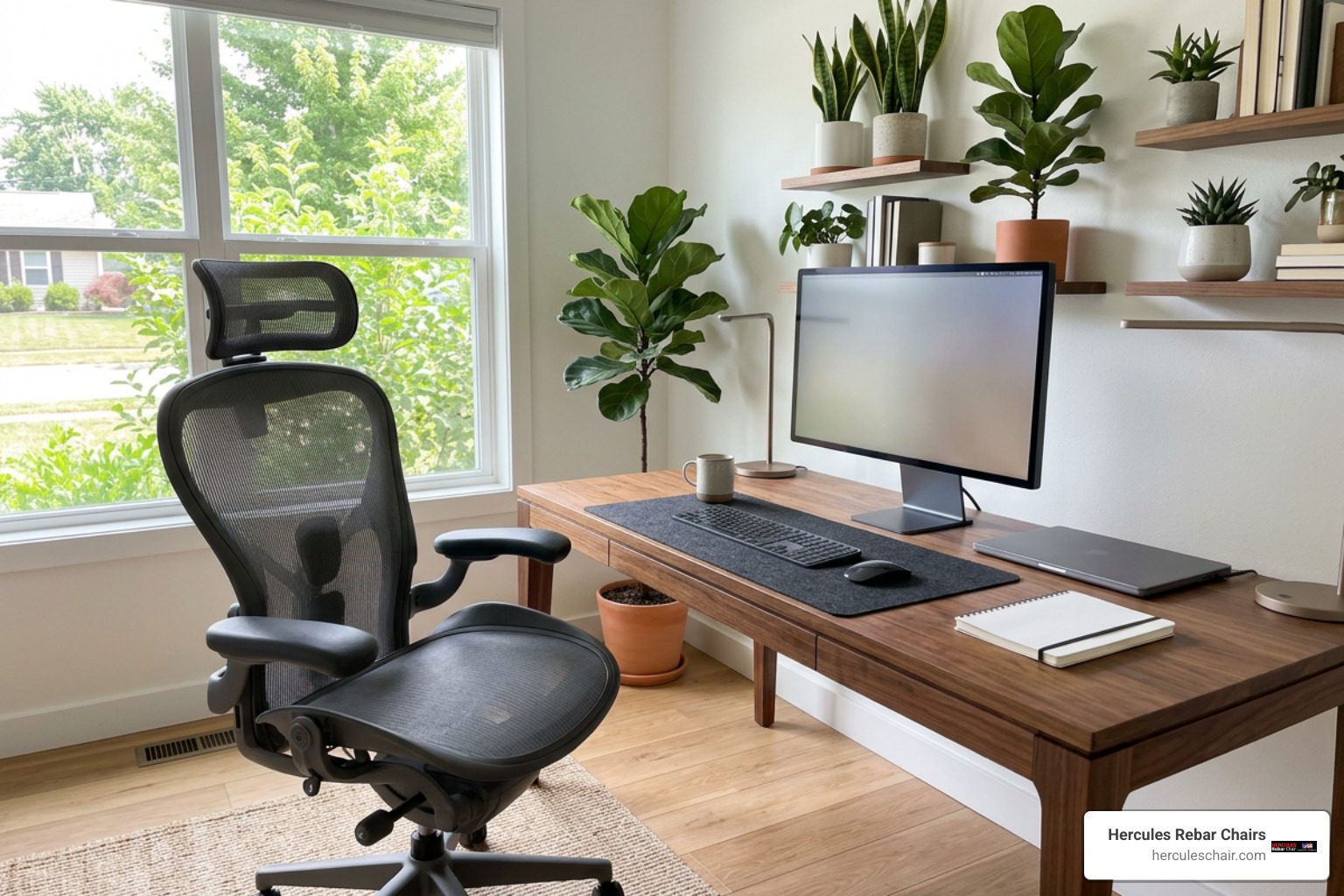 Modern home office with ergonomic mesh task chair