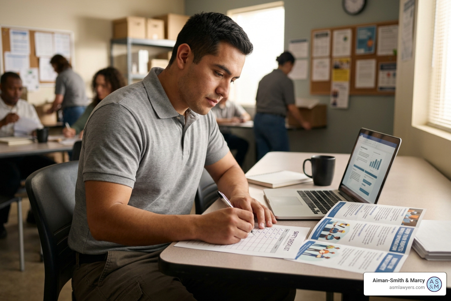 Temporary employee reviewing workplace rights, safety training, and assignment terms before starting work