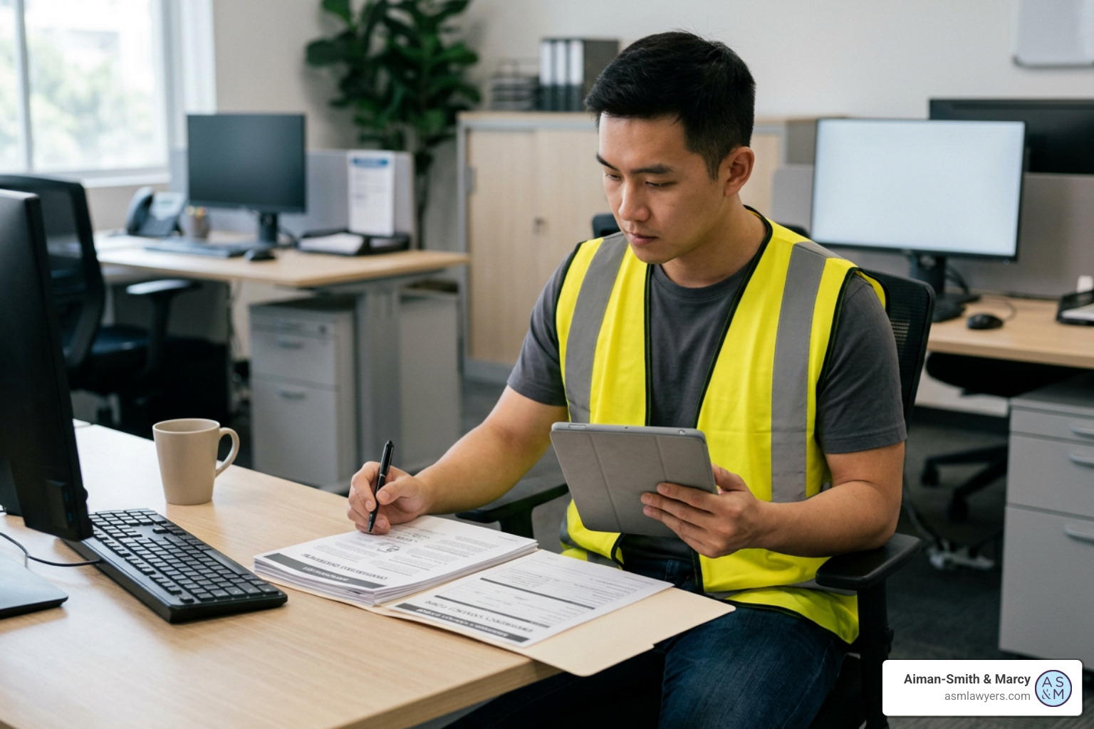 Temporary worker reviewing onboarding documents and workplace rights before accepting an assignment