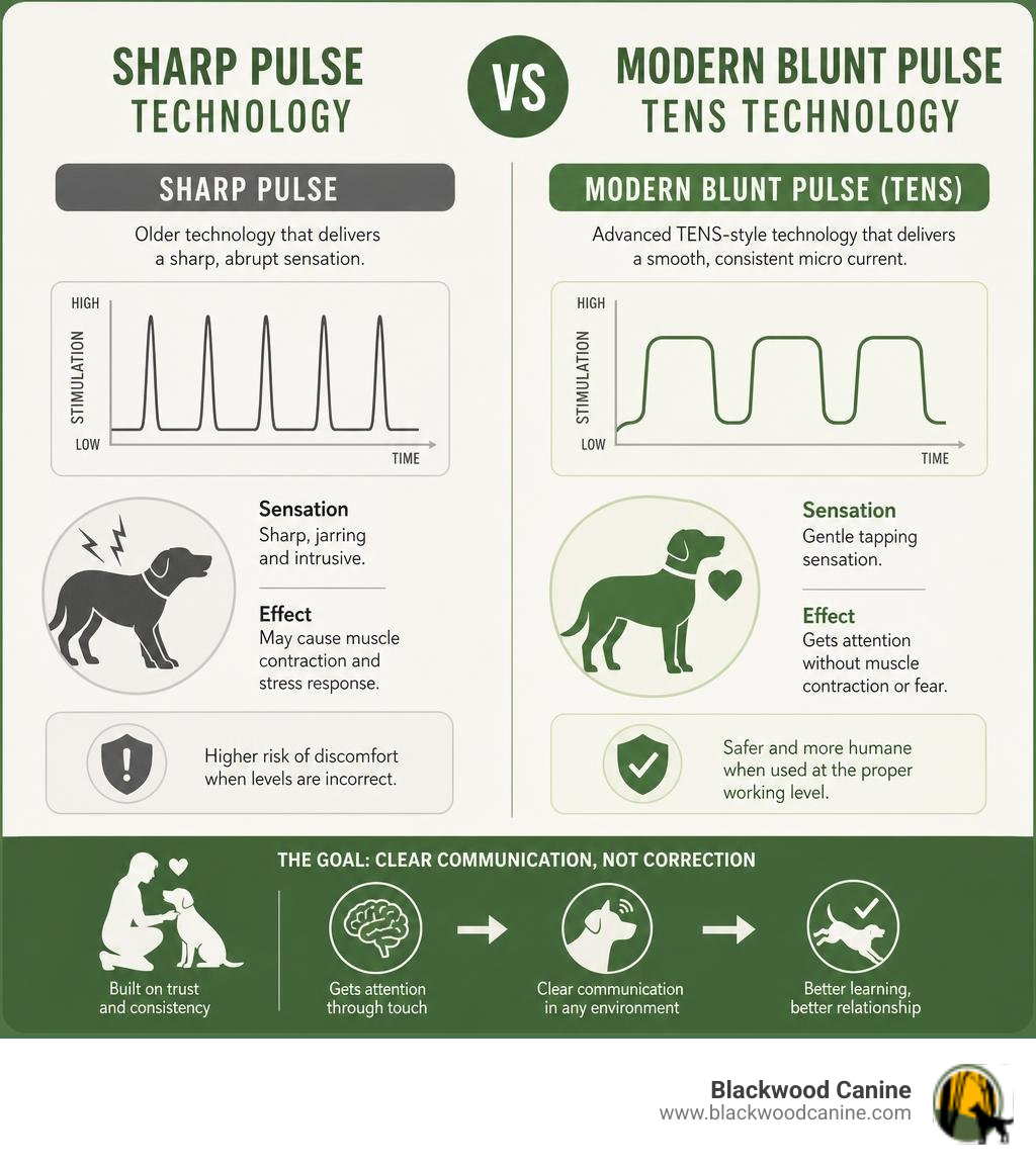 Infographic comparing sharp pulse technology vs modern blunt pulse TENS technology infographic Infographic comparing sharp pulse technology vs modern blunt pulse TENS technology infographic