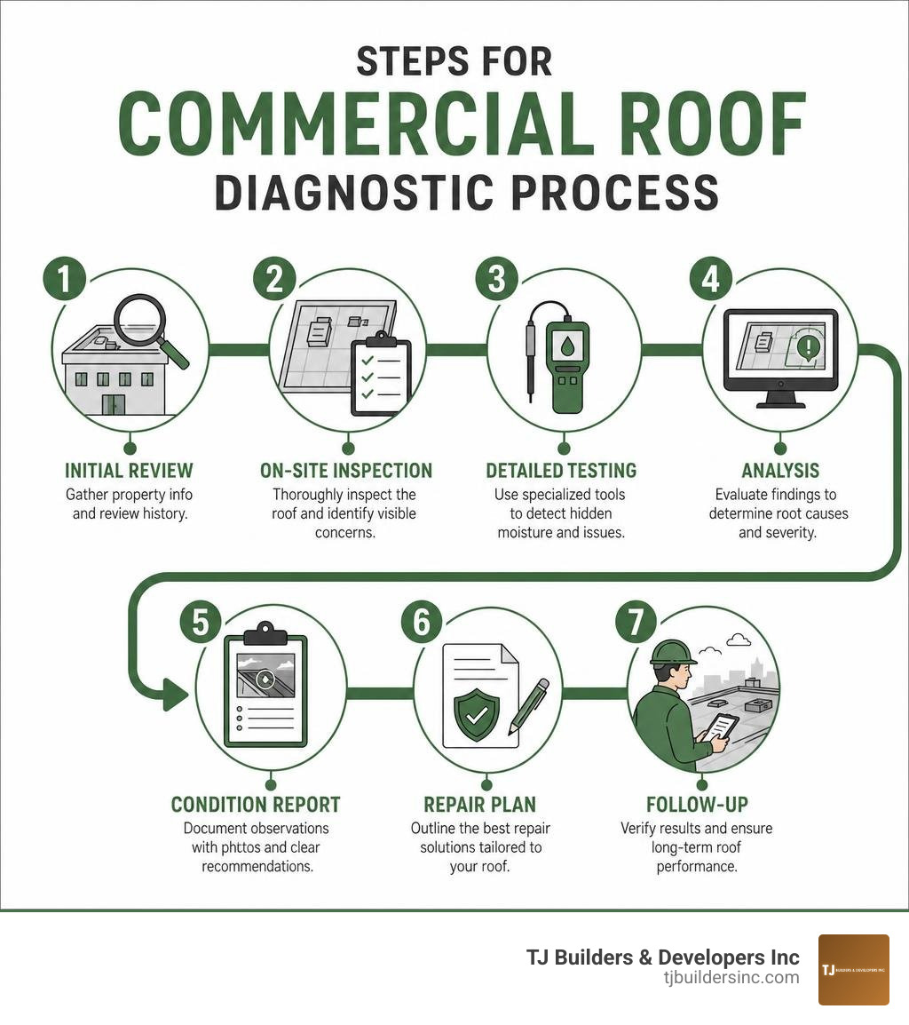 Steps for commercial roof diagnostic process infographic infographic