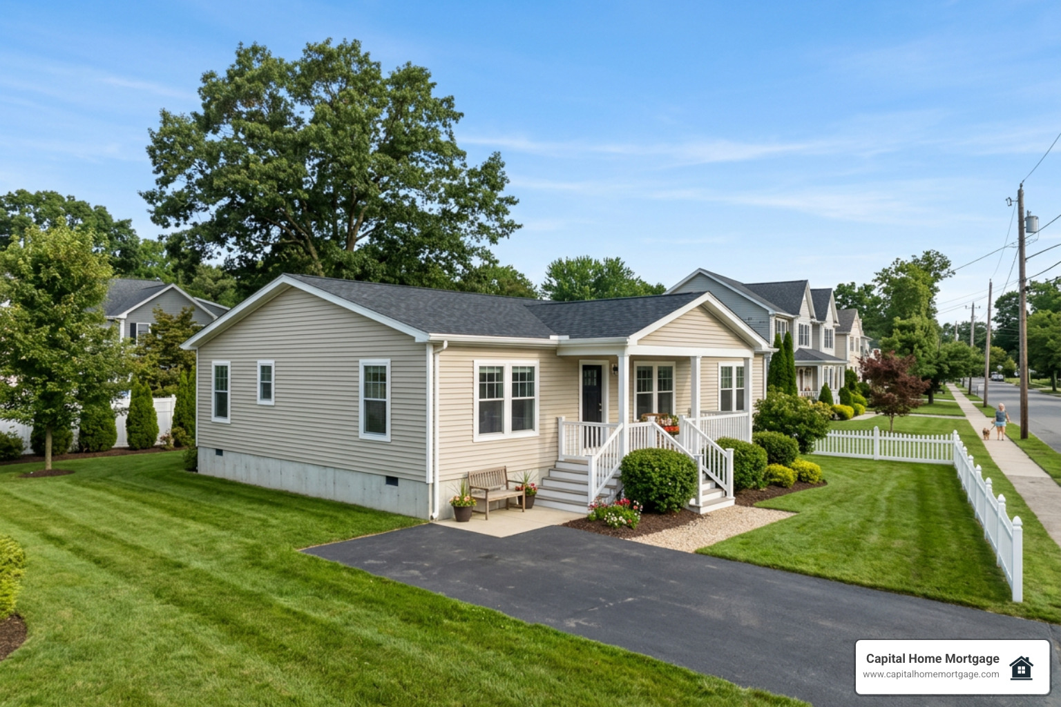 Double-wide manufactured home with a permanent concrete foundation Double-wide manufactured home with a permanent concrete foundation