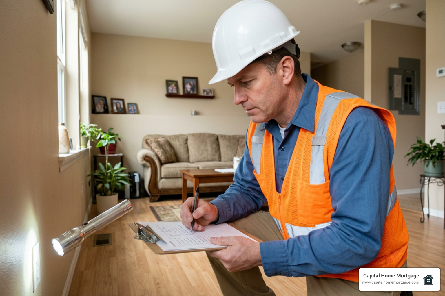 FHA property inspector checking home systems and safety standards