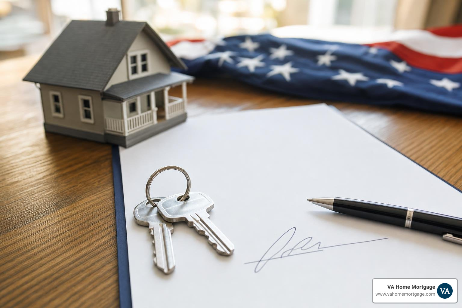 House keys sitting on top of a signed VA mortgage agreement House keys sitting on top of a signed VA mortgage agreement
