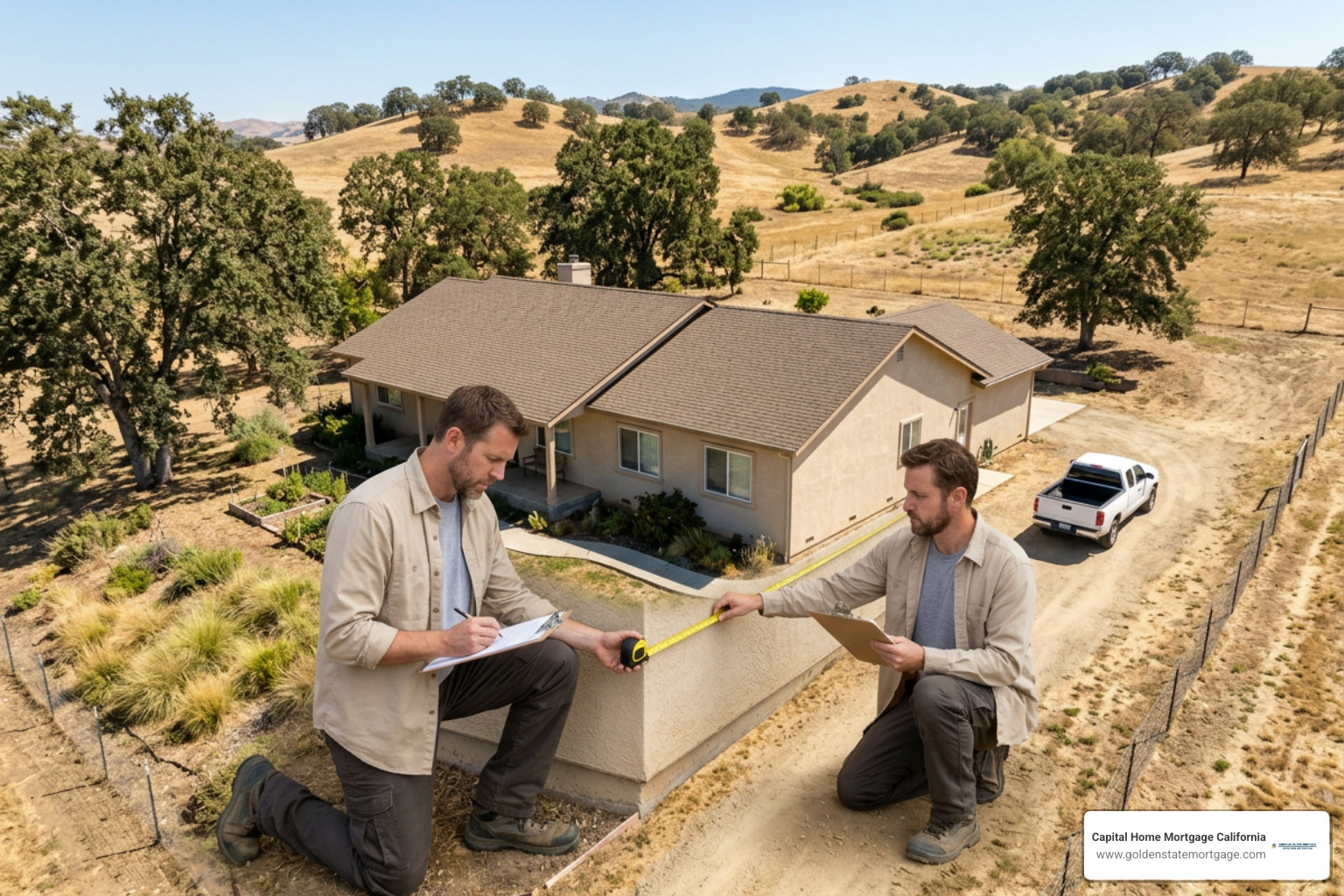 Rural property appraisal inspection in California showing physical structure and site boundaries Rural property appraisal inspection in California showing physical structure and site boundaries