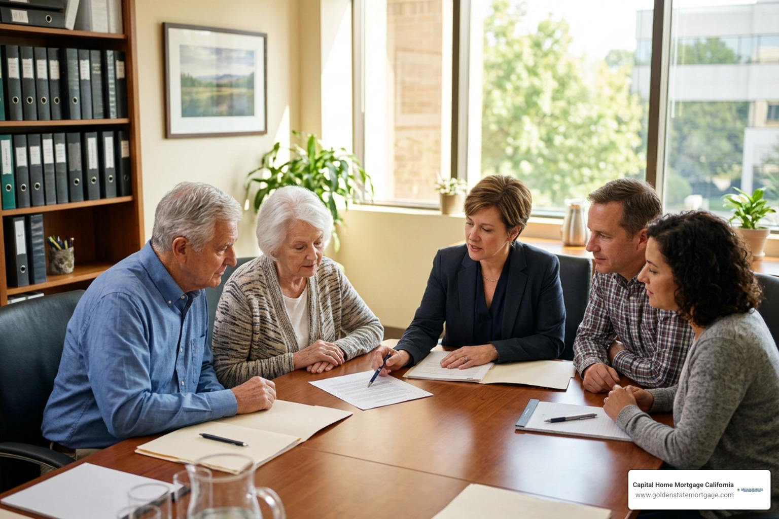 Adult children and senior parent meeting with an elder law attorney
