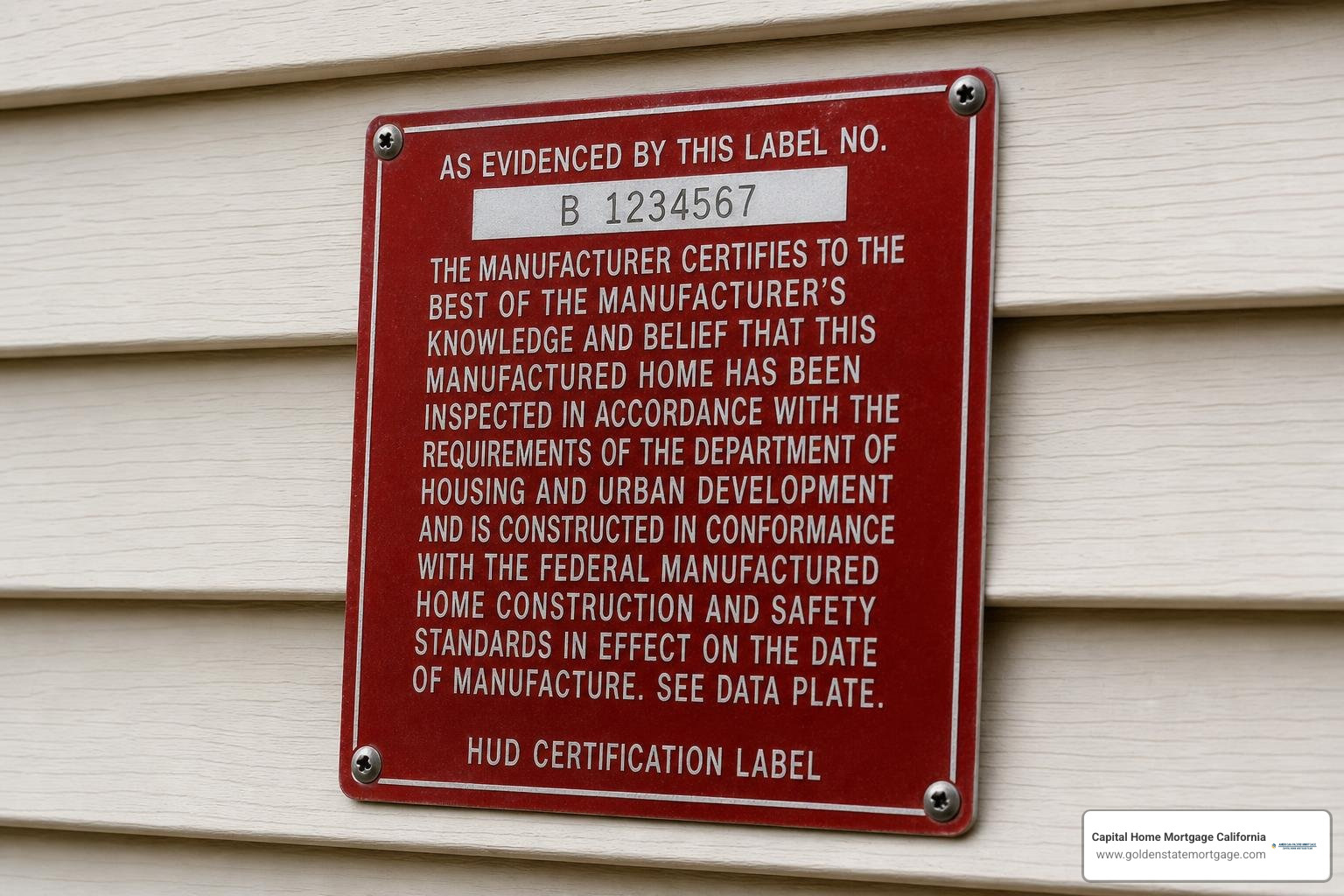 HUD certification label affixed to exterior siding of a manufactured home HUD certification label affixed to exterior siding of a manufactured home