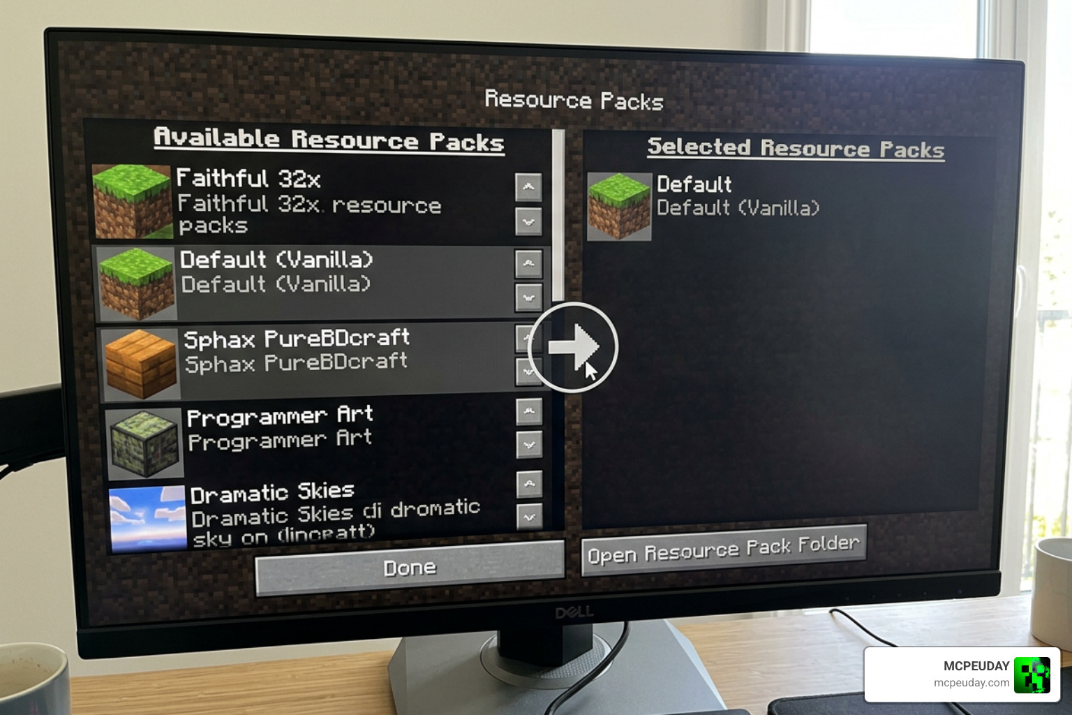 Minecraft Java Edition resource pack menu installation screen Minecraft Java Edition resource pack menu installation screen