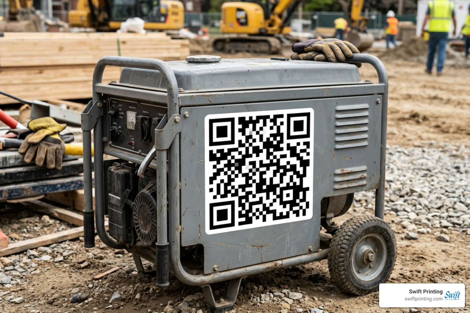 Waterproof vinyl QR code stickers on outdoor equipment