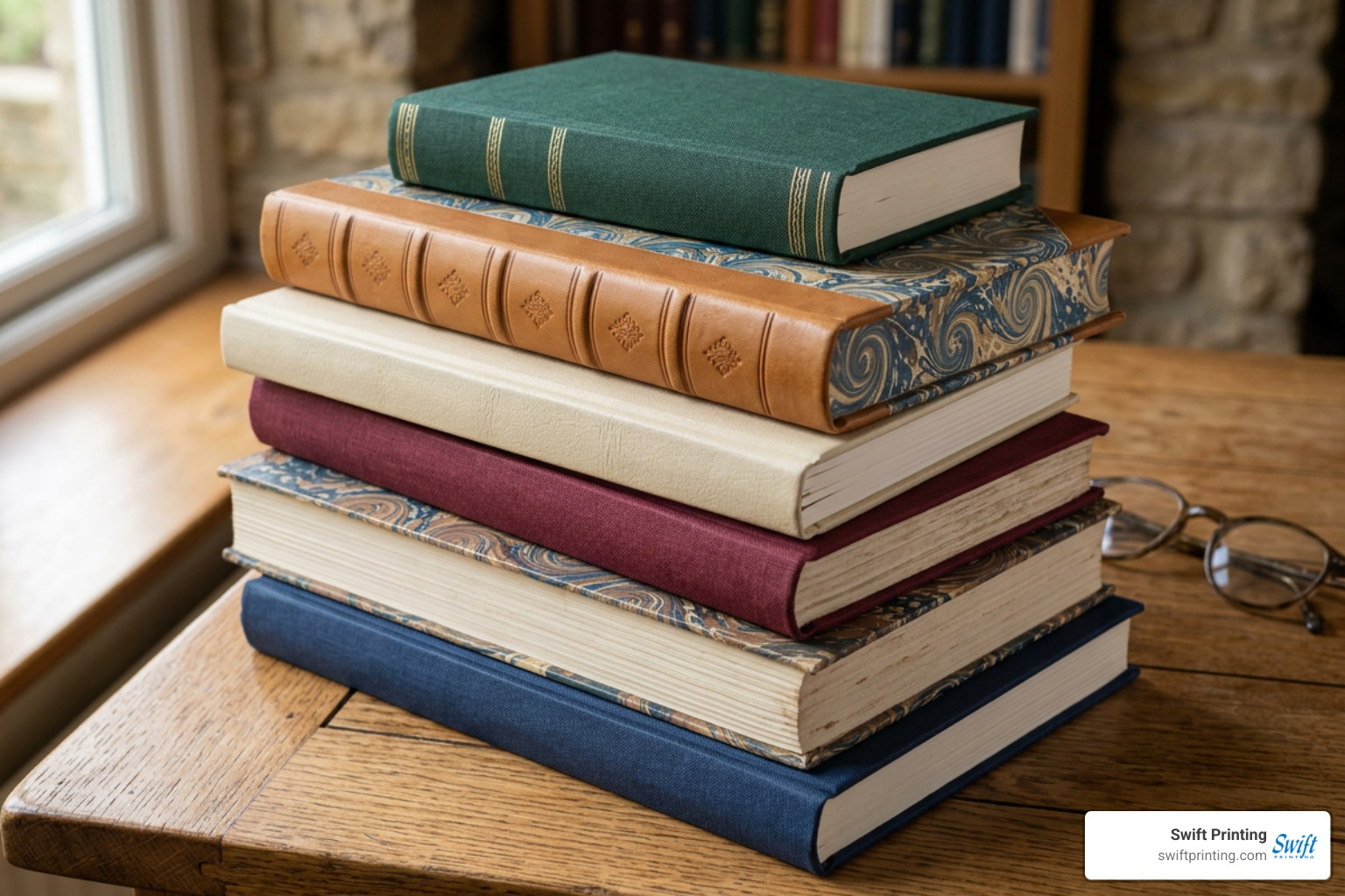 Custom bound softcover and hardcover books with specialty decorative paper finishes Custom bound softcover and hardcover books with specialty decorative paper finishes