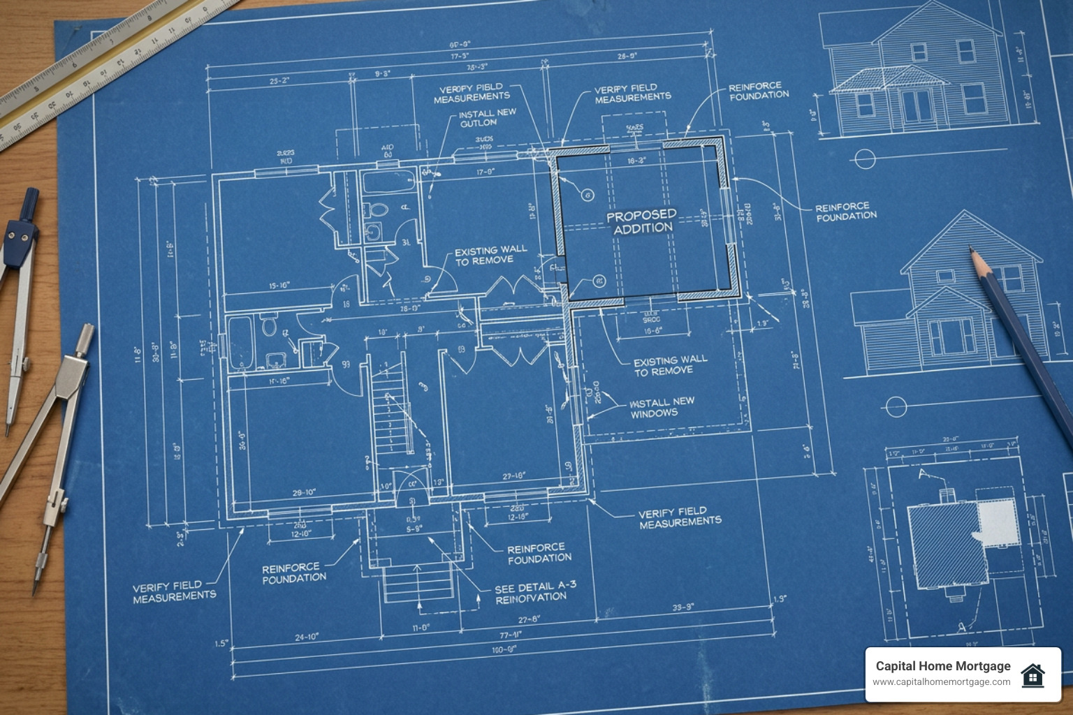 Blueprint showing room addition and structural repairs Blueprint showing room addition and structural repairs