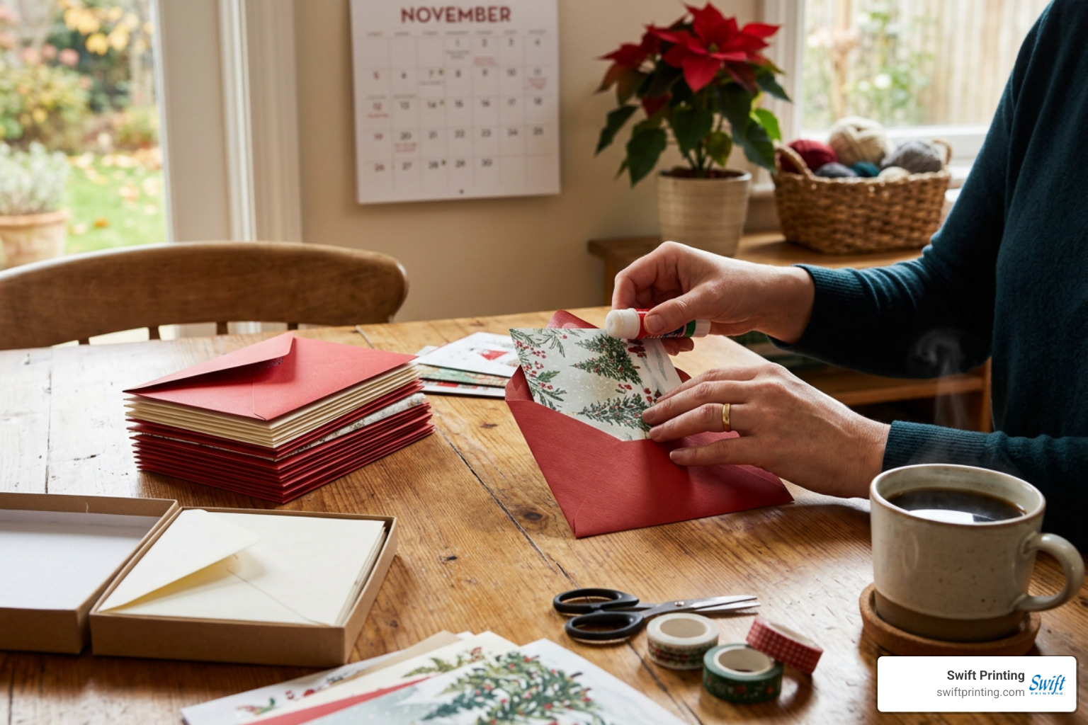 Preparing holiday card envelopes for early seasonal mailing and bulk shipping