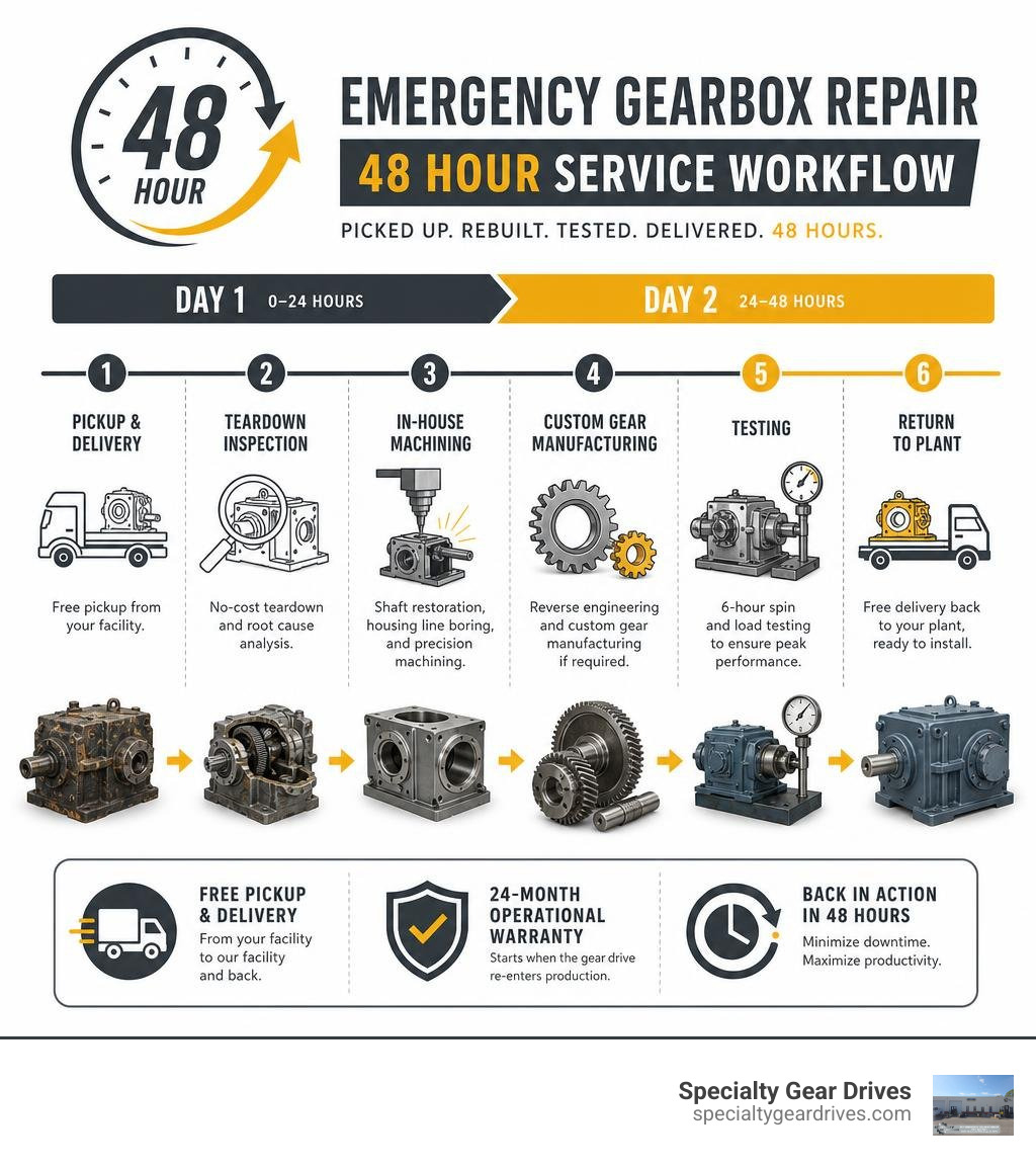 Emergency gearbox repair 48 hour service workflow timeline infographic infographic Emergency gearbox repair 48 hour service workflow timeline infographic infographic