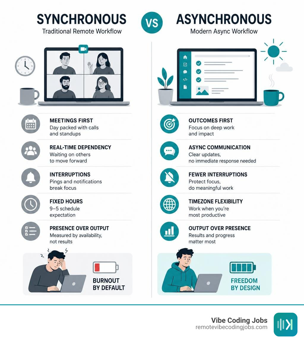 Synchronous vs asynchronous remote engineering workflow comparison for developers infographic