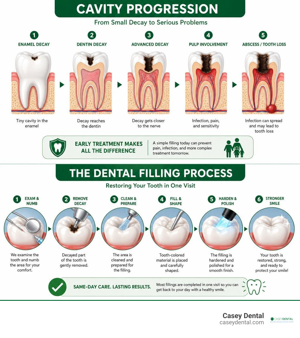 Infographic showing cavity progression stages and the dental filling restoration process infographic Infographic showing cavity progression stages and the dental filling restoration process infographic
