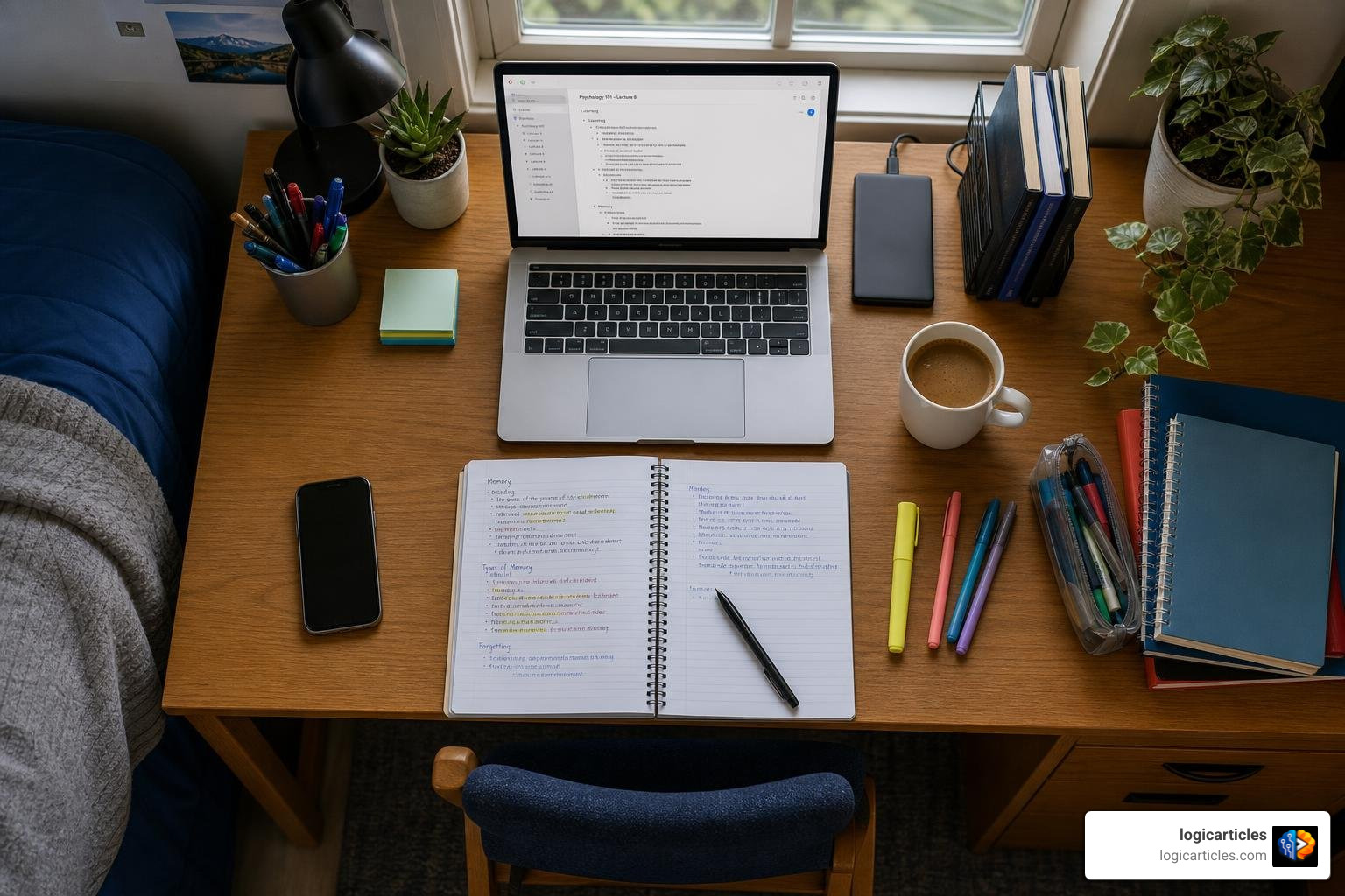 organized student workspace with study tools