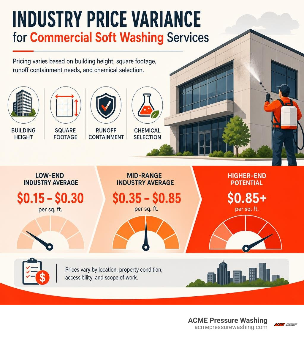 Industry price variance for commercial soft washing services infographic Industry price variance for commercial soft washing services infographic
