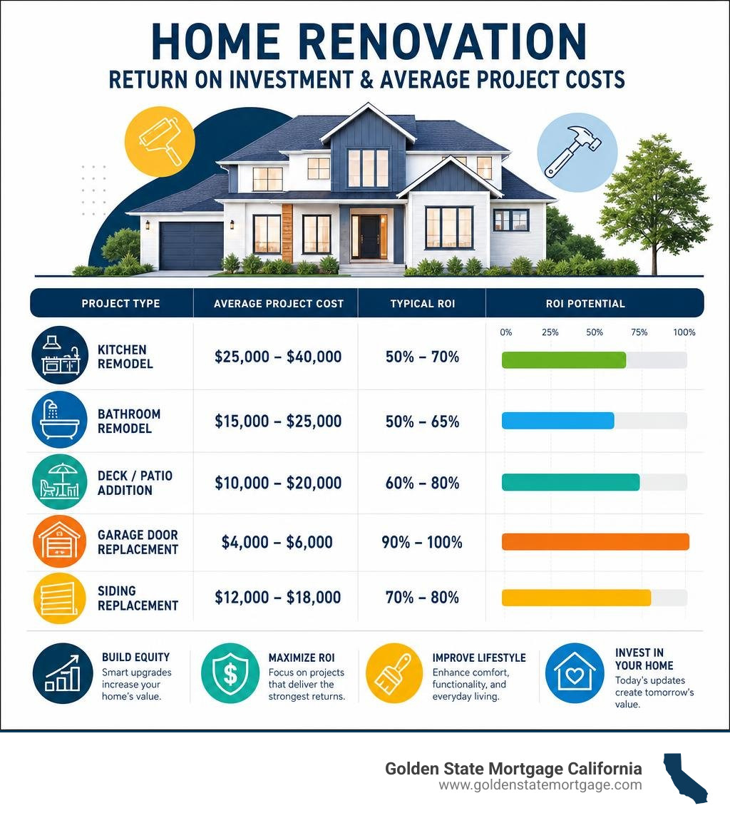 home renovation return on investment and average project costs infographic