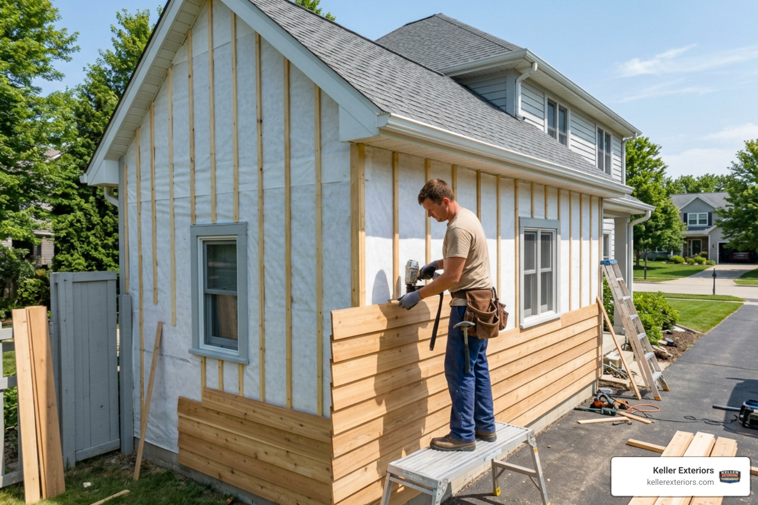 Professional siding installation over weather-resistive barrier and furring strips Professional siding installation over weather-resistive barrier and furring strips
