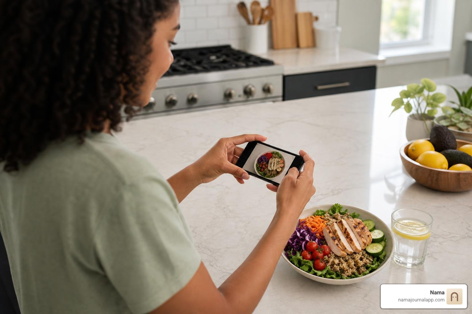User taking a photo of a meal for instant AI nutrient analysis User taking a photo of a meal for instant AI nutrient analysis