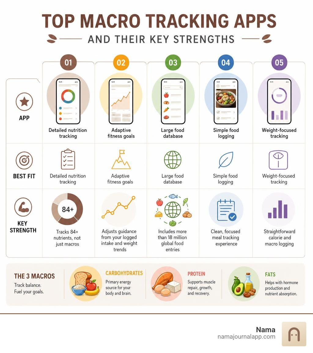 comparison of top macro tracking apps and key strengths infographic comparison of top macro tracking apps and key strengths infographic