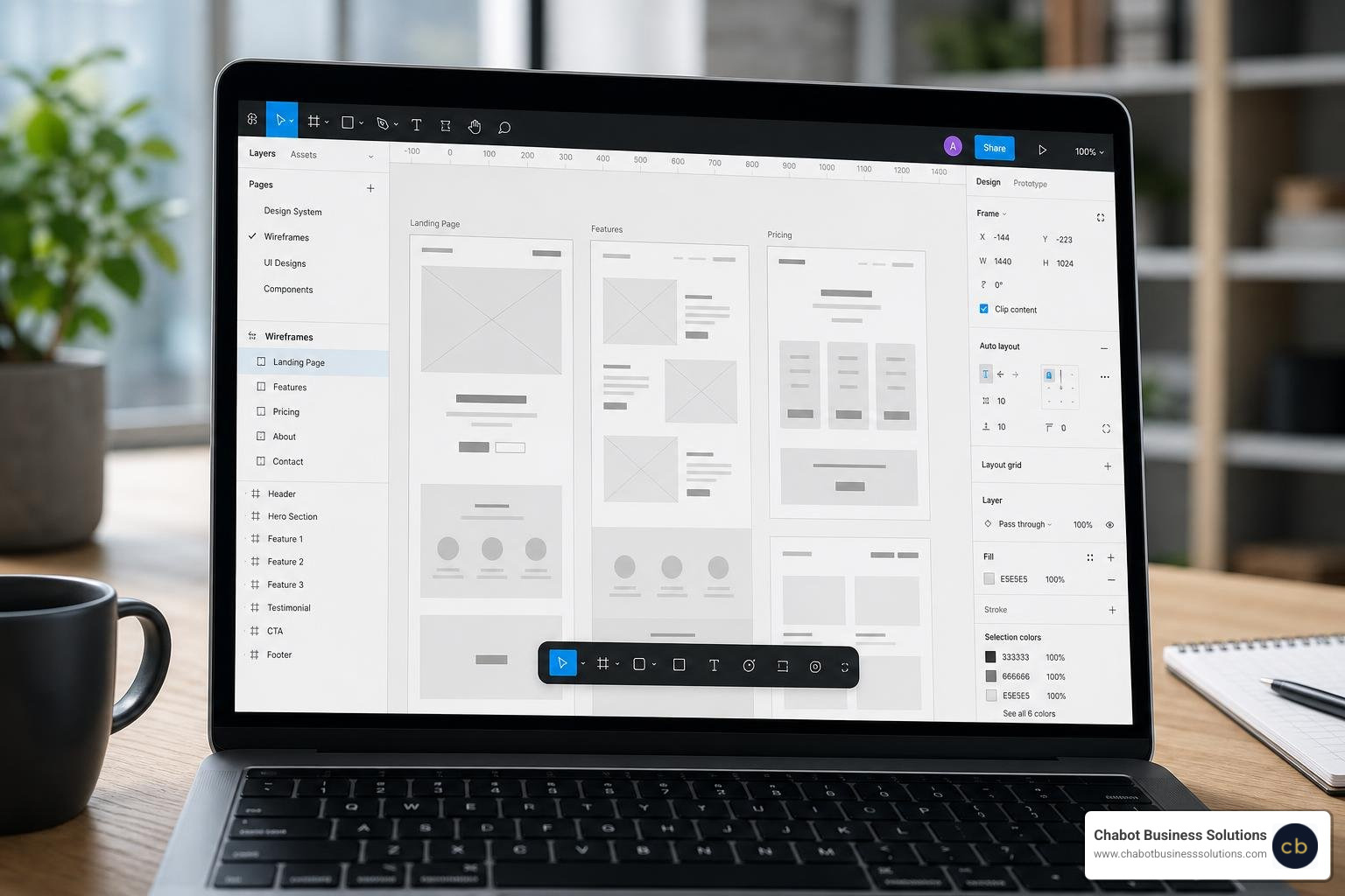 Figma prototype showing modern website design interface layout Figma prototype showing modern website design interface layout