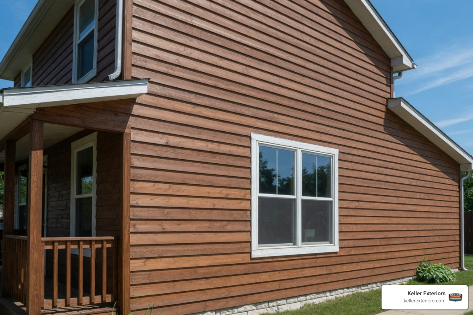 Stained wood siding home exterior showcasing finish longevity Stained wood siding home exterior showcasing finish longevity