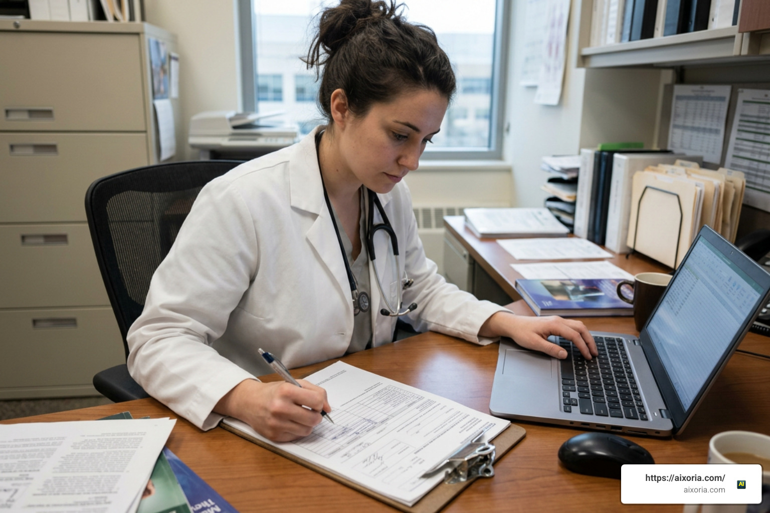 medical resident reviewing student loan documentation