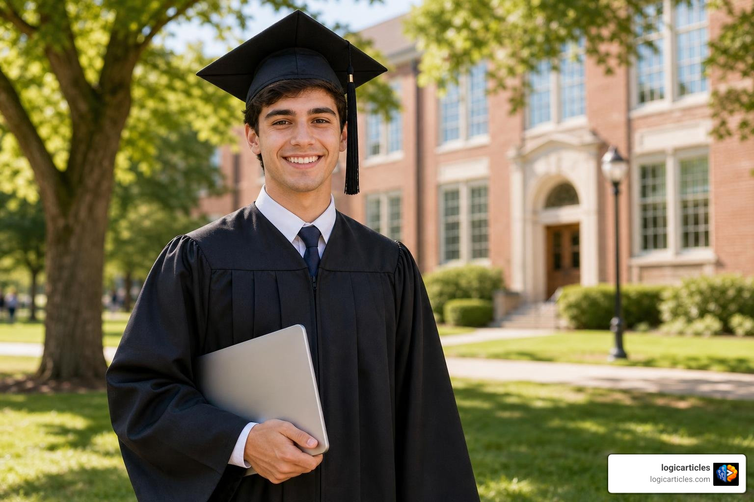 successful college graduate with laptop successful college graduate with laptop