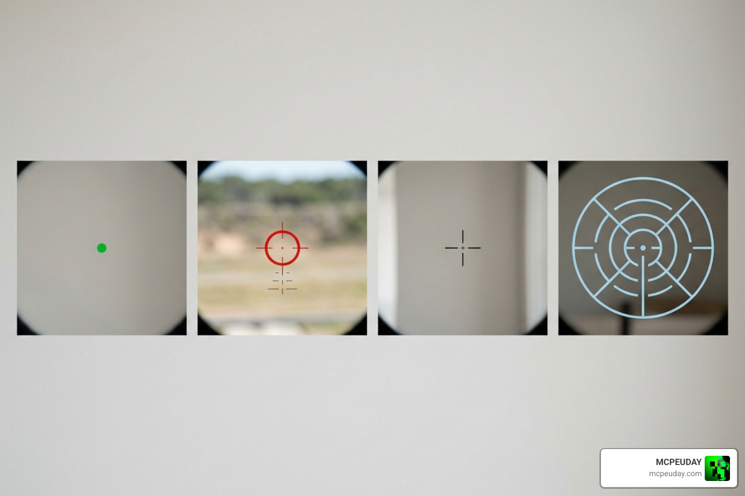 Diverse reticle designs compared side by side Diverse reticle designs compared side by side