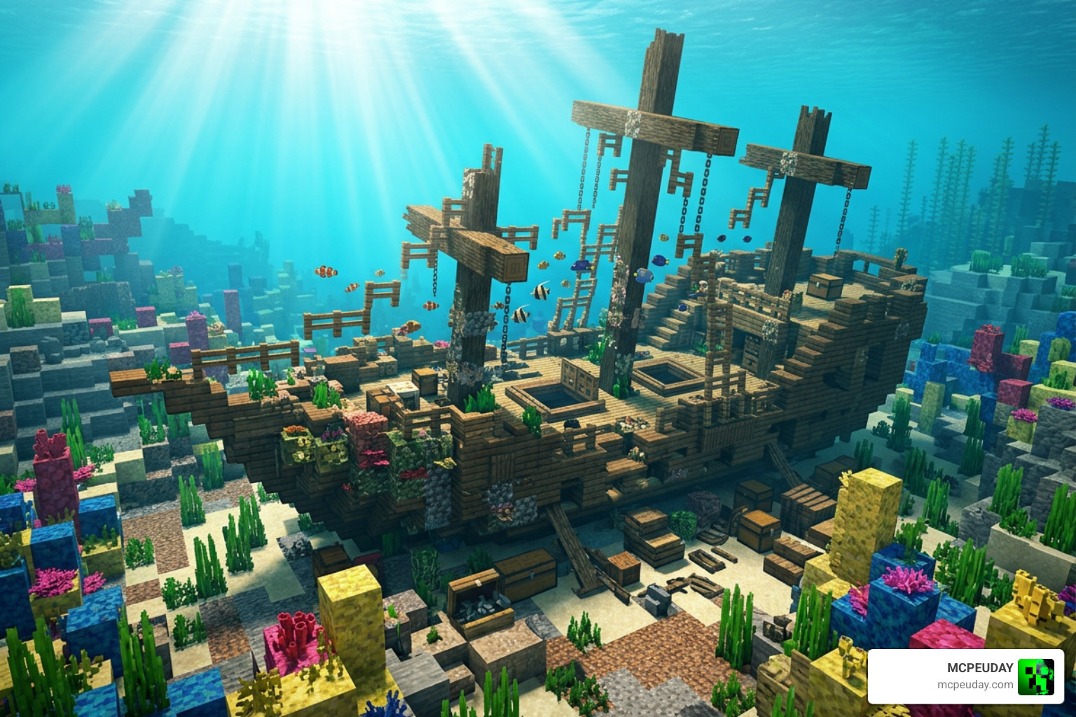 Underwater shipwreck exploration with clear water visibility Underwater shipwreck exploration with clear water visibility