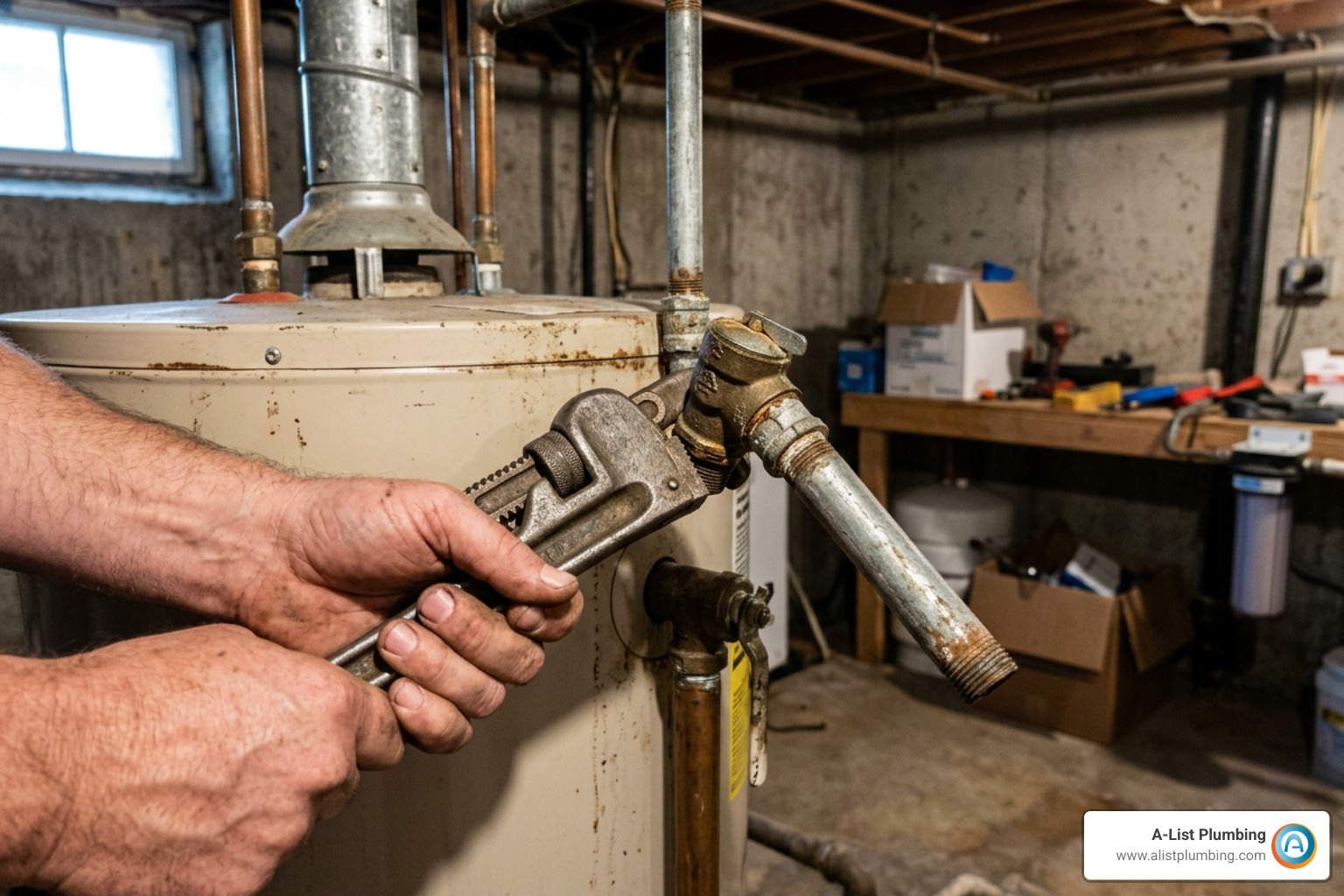 homeowner unthreading old pressure relief valve