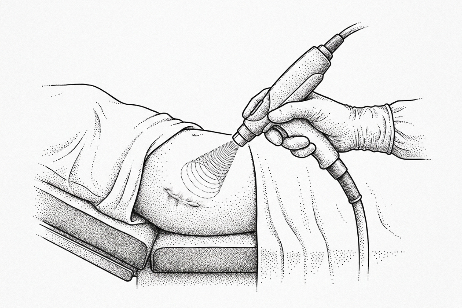 laser device delivering pulsed dye light to raised surgical scar