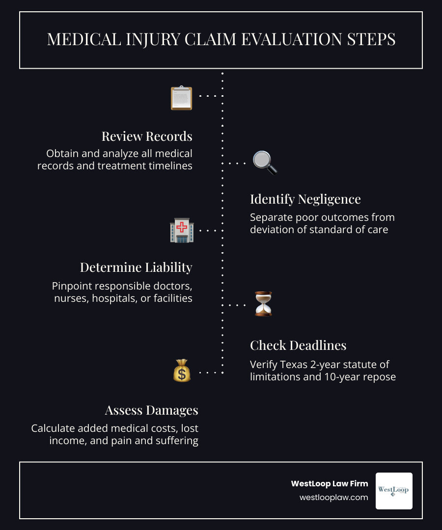 Houston medical injury claim review steps infographic Houston medical injury claim review steps infographic