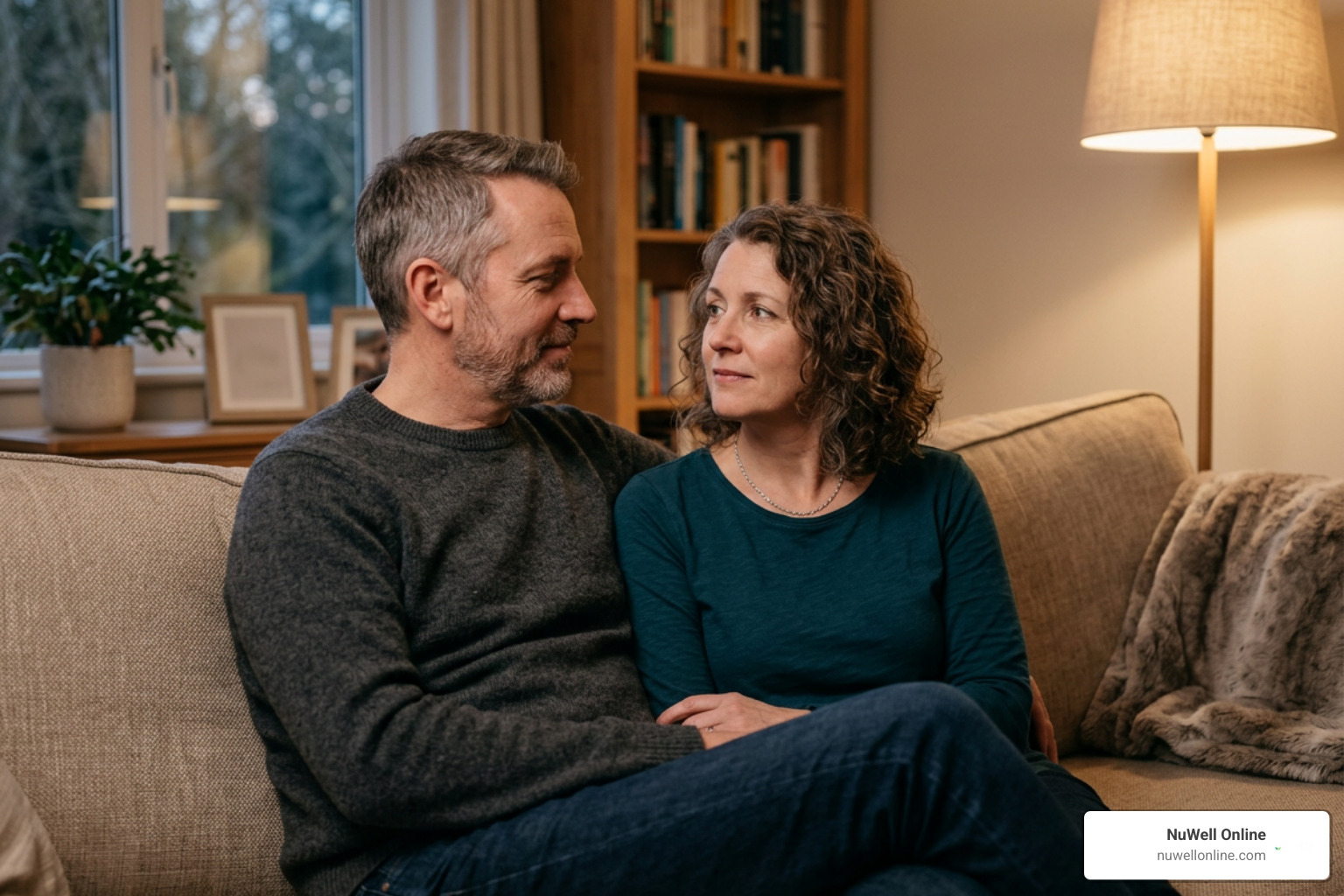Husband and wife communicating thoughtfully and attentively Husband and wife communicating thoughtfully and attentively