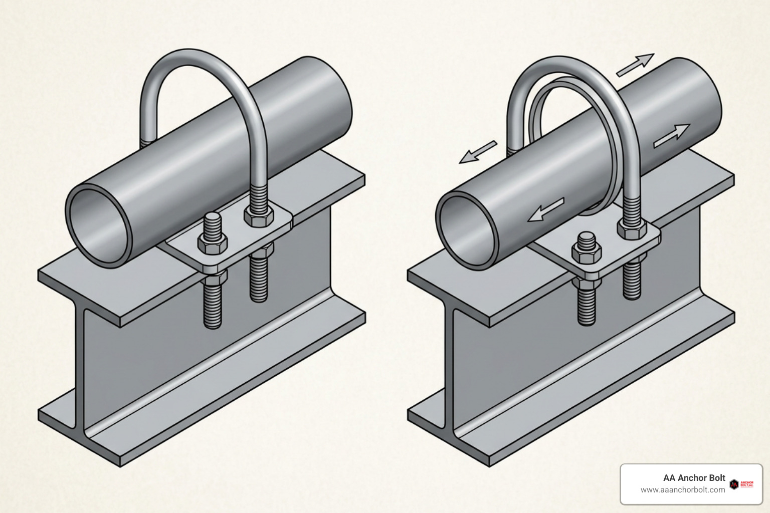 U-bolt pipe guide vs rigid anchor configuration U-bolt pipe guide vs rigid anchor configuration