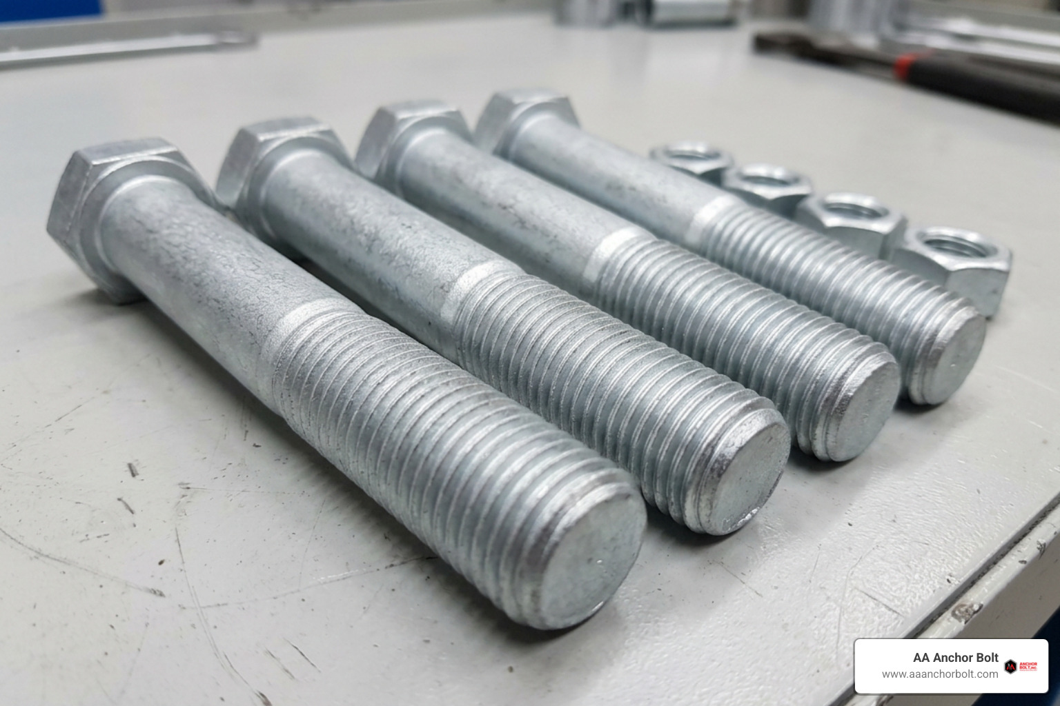 Mechanically galvanized bolts demonstrating smooth thread uniformity Mechanically galvanized bolts demonstrating smooth thread uniformity