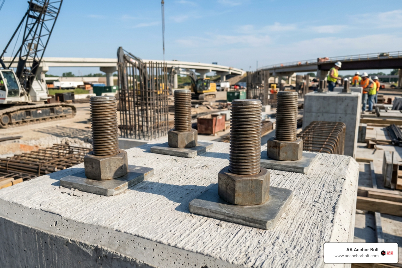 Heavy structural anchor bolts used in civil outdoor infrastructure Heavy structural anchor bolts used in civil outdoor infrastructure