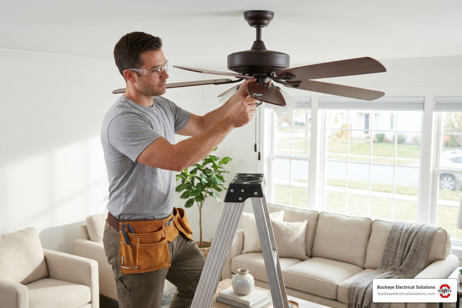 electrician balancing ceiling fan blade using balancing clip
