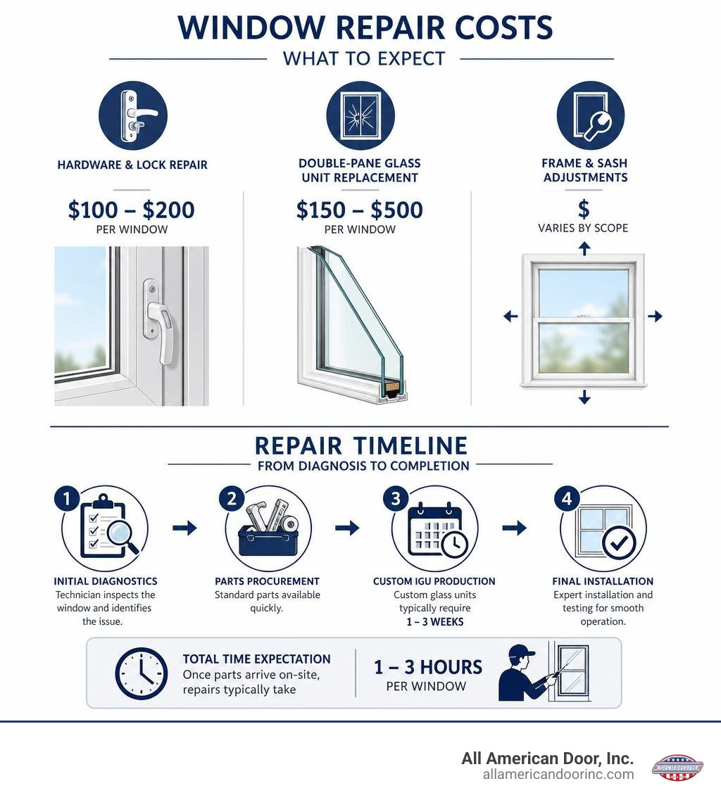 Infographic displaying common window repair costs and timeline expectations infographic Infographic displaying common window repair costs and timeline expectations infographic
