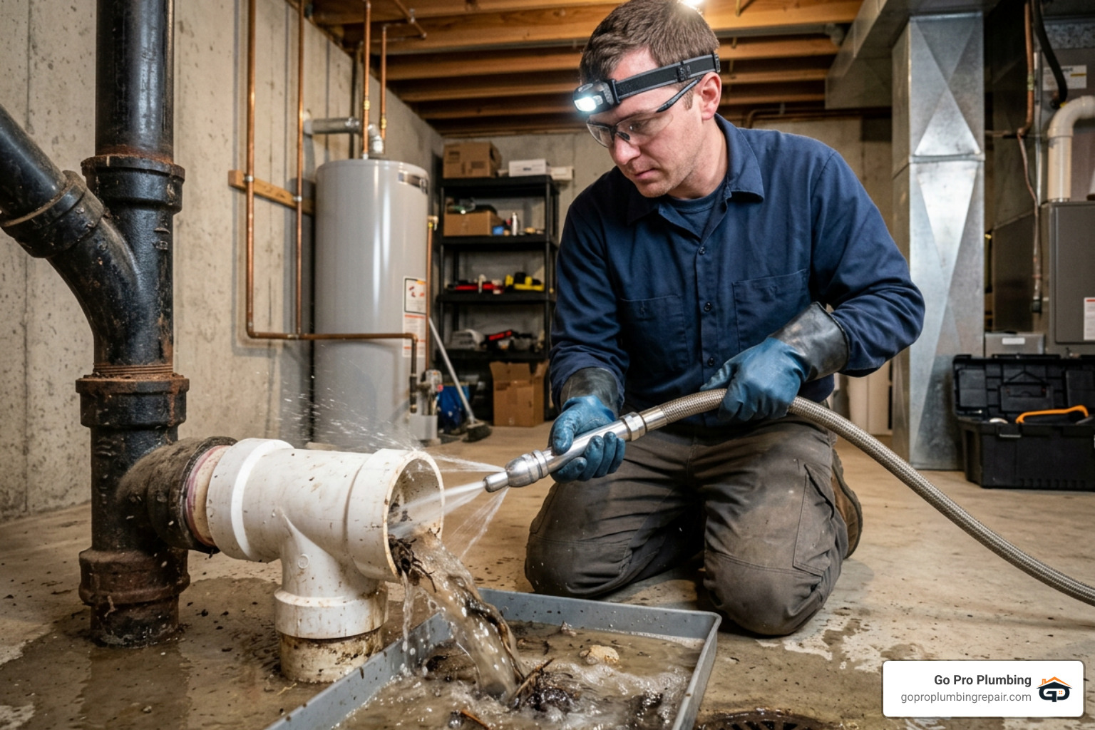 hydro jetting nozzle clearing main sewer line