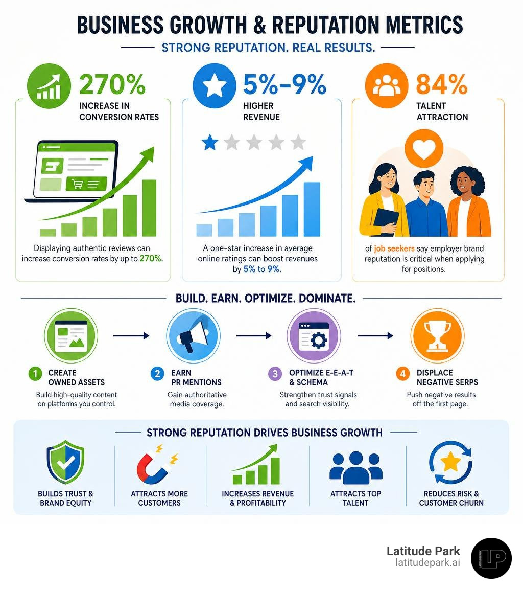 Business growth and reputation metrics infographic infographic