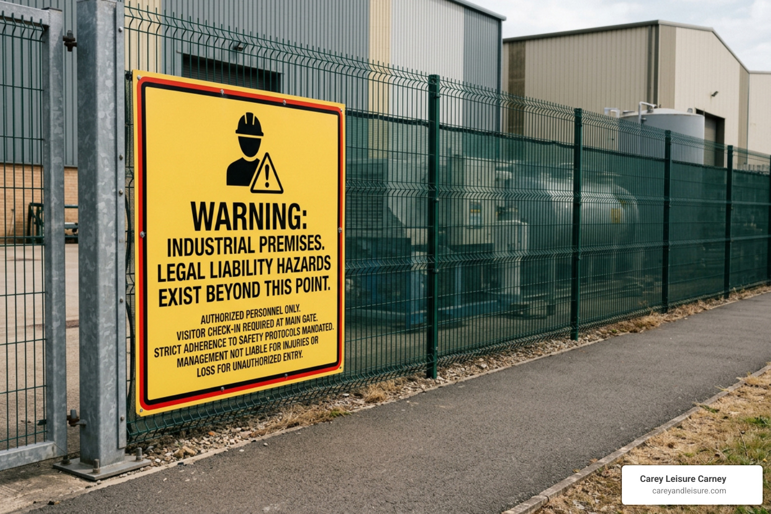 Warning sign on commercial premises indicating legal liability hazards Warning sign on commercial premises indicating legal liability hazards